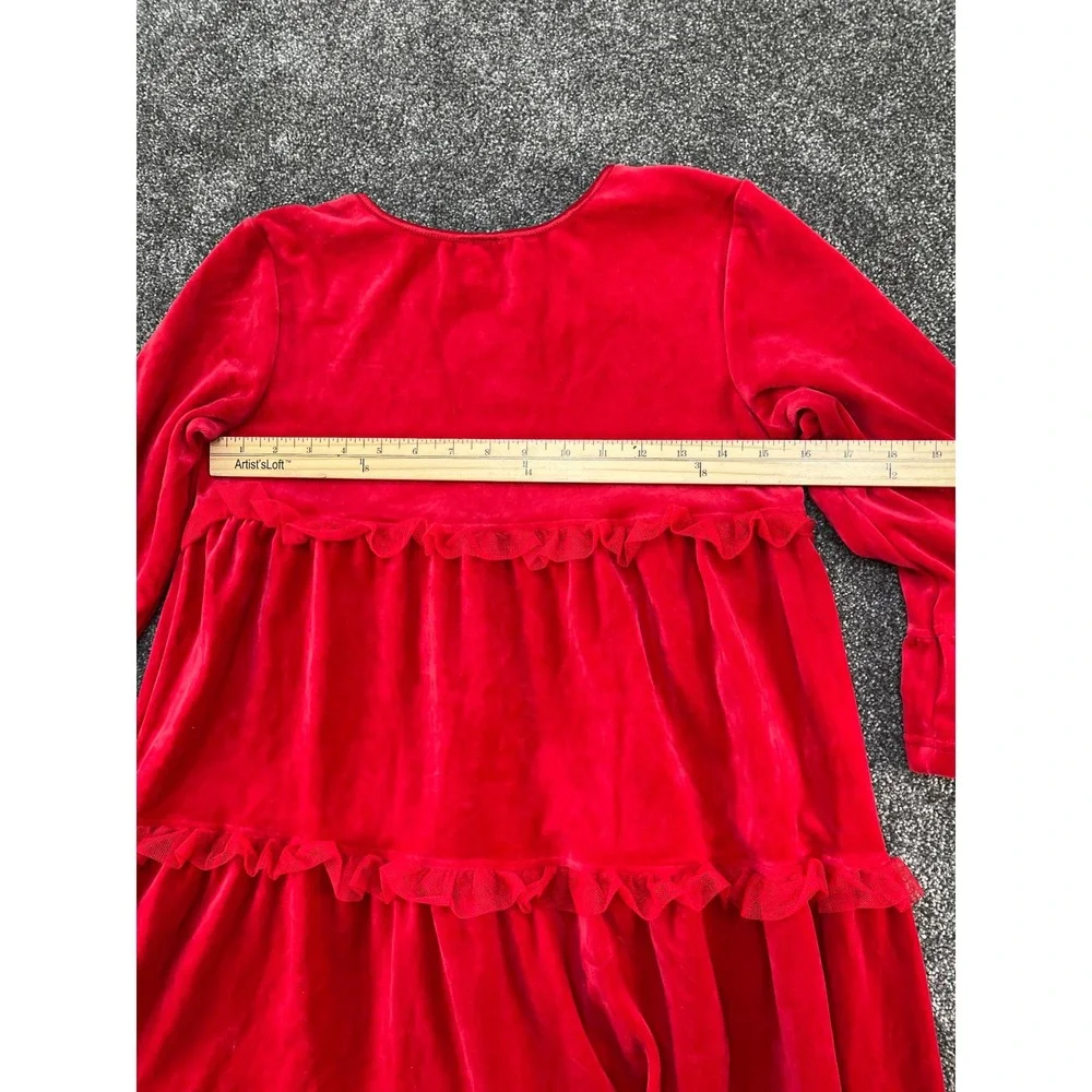 Hanna Andersson Red Velvet Tiered Ruffle Dress Girls Size‎ 150 Long Sleeve NEW